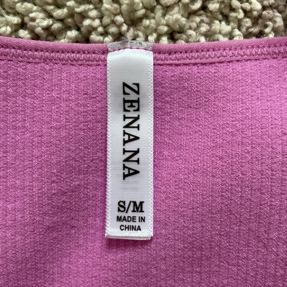 Zenana โข Pink Square Neck Ribbed Seamless Crop Tank. - Picture 5 of 8